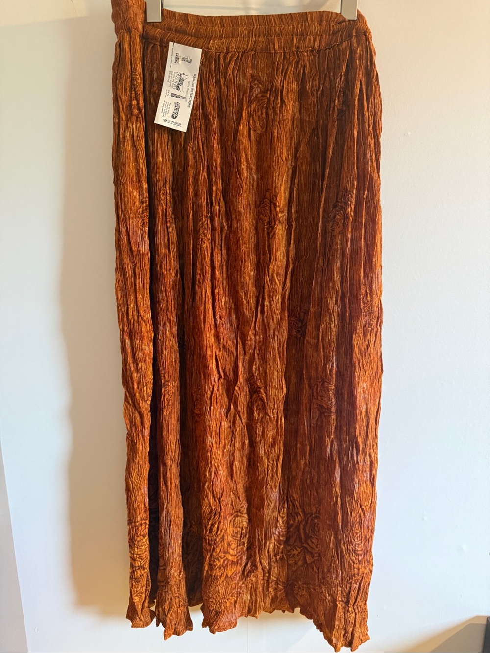 Papa Vancouver Boho Crinkle Gauze Maxi Skirt Rust Orange Rayon XL XXL - Picture 2 of 8